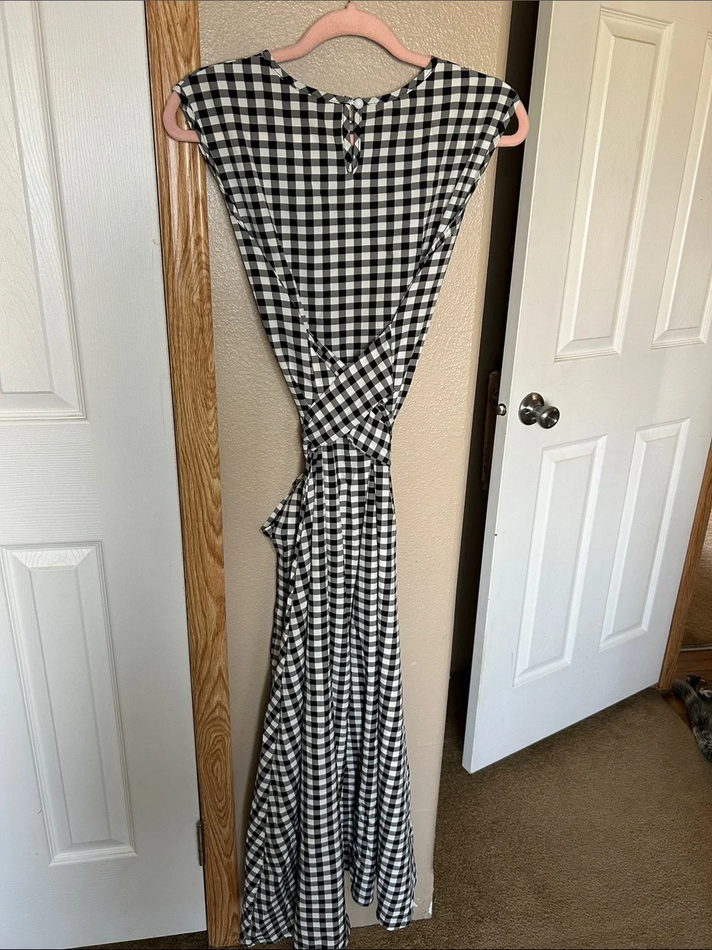 GINGHAM Black and White Maxi Dress with Waist Tie - Picture 10 of 10